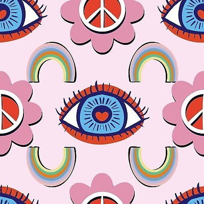 EPS 해외이미지 디자인 꽃 행복 분홍색 백그라운드 무지개 꽃무늬 패턴 일러스트 표면 추상 사랑 미술 그래픽 컬러풀 유행 평화 수확 직물 60대 인쇄 심볼 복고 펑키 70대 히피 스타일 벡터 반복 해외202310 해외일러스트 자연요소 식물 노년 감정 컬러 컨셉 무늬 농업 문화예술 파일형식