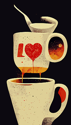 JPG 해외이미지 커피 일러스트 사랑 사람없음 카페 흐름 하트 빈티지 커피잔 그림 복고 해외202310 해외일러스트 모양 감정 음료 컨셉 잔 상점 파일형식