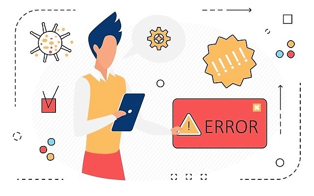 EPS 해외이미지 남자 말풍선 일러스트 비즈니스 한명 들기 상반신 성인 태블릿 터치 느낌표 톱니바퀴 에러 성인남자한명만 해외202310 해외일러스트 1 기호 모션 사람 전자제품 스마트기기 남자한명만 성인남자만 파일형식 벡터