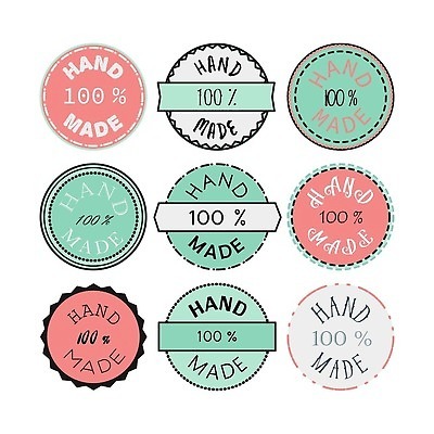 EPS 해외이미지 영어 분홍색 일러스트 텍스트 사람없음 연두색 세트 라벨 원형 퍼센트 제조 심볼 핸드메이드 해외202310 해외일러스트 도형 문자 컬러 프레임 초록색 특수기호 파일형식 벡터