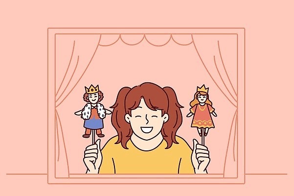 EPS 해외이미지 여학생 여자 딸 행복 어린이 인형 컨셉 일러스트 놀이 동화 창조 이야기 미소 웃음 사람 이벤트 10대 장난감 유치원 공연 무대 게임 아기 커튼 왕 극장 쇼 마리오네트 여왕 객석 걸음마 고립 꼭두각시 왕자 벡터 해외202310 해외일러스트 학생 교육 감정 가족 모션 청소년 표정 파일형식