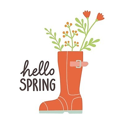 EPS 해외이미지 꽃 행복 잎 일러스트 장화 타이포그라피 사람없음 봄 엘리먼트 해외202310 해외일러스트 식물 문자 계절 감정 신발 파일형식 벡터