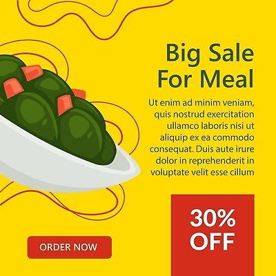 EPS 해외이미지 그릇 배너 백그라운드 일러스트 타이포그라피 사람없음 노란색 세일 퍼센트 메뉴 홍보물 마케팅 해외202310 해외일러스트 문자 식기 컬러 특수기호 파일형식 벡터