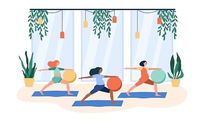 EPS 해외이미지 여자 화분 화초 일러스트 휴식 조명 건강 성인 세명 운동복 임산부 매트 짐볼 임산부요가 성인여자만 해외202310 해외일러스트 식물 옷 컨셉 요가 사람 임신 여자만 성인만 파일형식 벡터