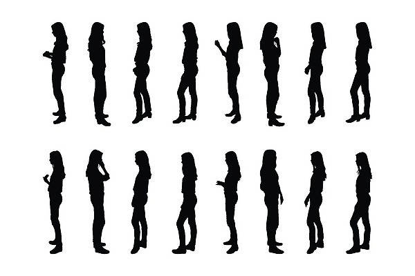 EPS 해외이미지 모양 모델 직업 라이프스타일 여자 실루엣 포즈 신체 일러스트 서기 사람 정장 성인 유행 검은색 흰배경 아바타 벡터 해외202310 해외일러스트 옷 컬러 백그라운드 모션 촬영기법 생활 흰색 파일형식