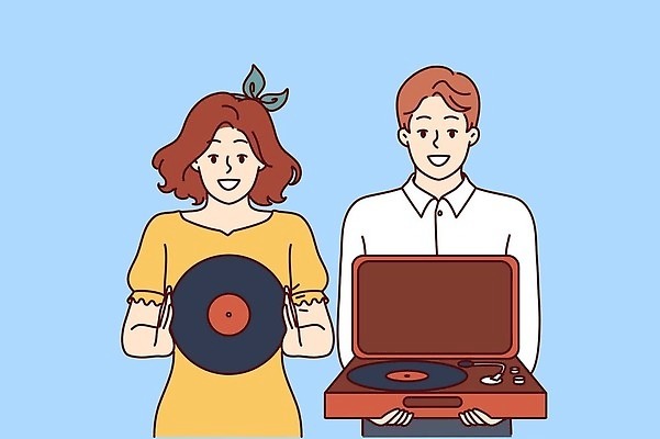 EPS 해외이미지 커플 여자 남자 행복 음악 컨셉 일러스트 노래 놀이 서기 사람 이벤트 파티 듣기 수확 춤 클래식 클럽 복고 긍정 오디오 축음기 비닐 고립 고물 멜로디 블루스 플레이어 힙스터 벡터 해외202310 해외일러스트 패션 감정 음향기기 농업 관계 모션 재질 문화예술 전자제품 골동품 파일형식