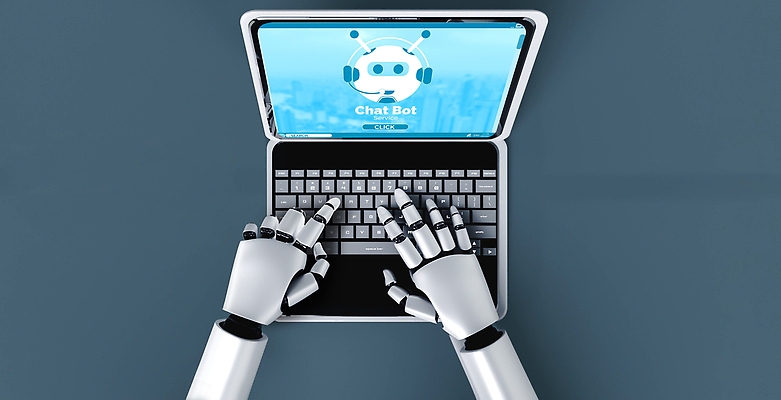 JPG 해외이미지 손 일러스트 미래 기술 신체부위 파란색 노트북 3D 디지털 타이핑 도시 네트워크 로봇 보케 채팅봇 해외202310 해외포토 포토 컬러 컨셉 사람 전자제품 디지털합성 파일형식 AI_인공지능