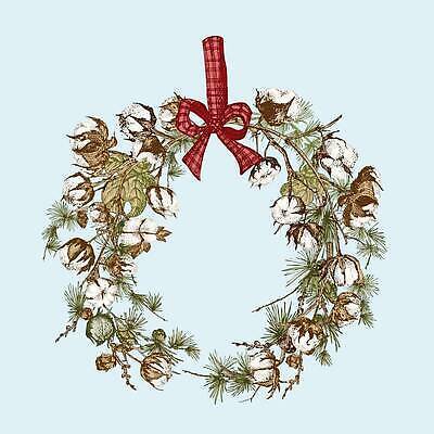 EPS 해외이미지 리본 크리스마스 겨울 일러스트 프레임 사람없음 나뭇가지 목화솜 해외202310 해외일러스트 나무 계절 기념일 솜 파일형식 벡터