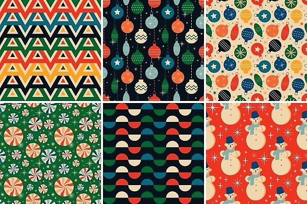 EPS 해외이미지 크리스마스 패턴 일러스트 눈사람 사람없음 반짝임 세트 패턴백그라운드 빈티지 오너먼트 해외202310 해외일러스트 기념일 백그라운드 컨셉 크리스마스장식 무늬 모션 파일형식 벡터