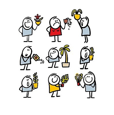 EPS 해외이미지 전신 캐릭터 여자 남자 화분 화초 일러스트 선인장 들기 여러명 성인 물뿌리개 심플 성인만 해외202310 해외일러스트 일러캐릭터 식물 다수 모션 사람 파일형식 벡터