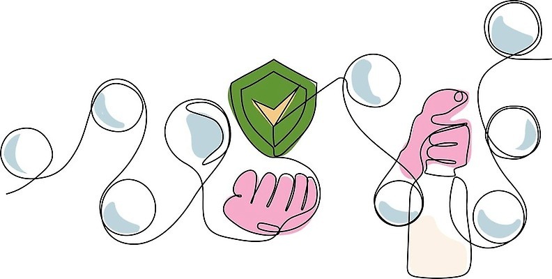 EPS 해외이미지 라인일러스트 일러스트 안전 사람없음 비눗방울 청소 세제 체크표시 친환경 고무장갑 방패 해외202310 해외일러스트 장갑 환경 확인 고무 파일형식 벡터