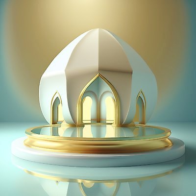 포토 JPG 해외이미지 건축물 하늘색 백그라운드 사람없음 반사 3D 금색 모스크 단상 해외202310 해외포토 건축 컬러 파란색 이슬람교 디지털합성 파일형식