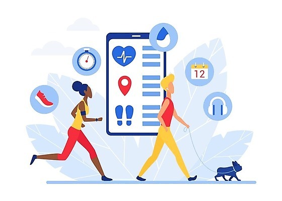 EPS 해외이미지 전신 여자 남자 잎 일러스트 건강 성인 두명 스마트폰 달리기 산책 달력 하트 강아지 맥박 보호 측정 주머니손 위치 목줄 성인만 해외202310 해외일러스트 모양 식물 컨셉 의학 모션 휴식 사람 핸드폰 스마트기기 반려동물 개 파일형식 벡터 반려용품