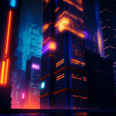 JPG 해외이미지 일러스트 미래 사람없음 건물 빛 고층빌딩 어둠 도시 도심 네온 스카이라인 빌딩숲 해외202310 해외일러스트 건축물 컨셉 빌딩 파일형식