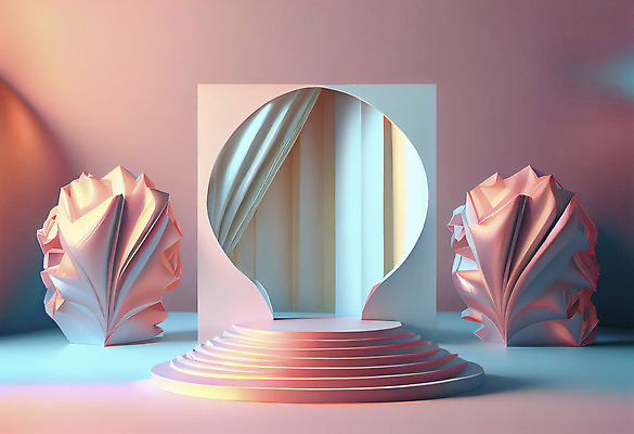 포토 JPG 해외이미지 분홍색 하늘색 백그라운드 사람없음 3D 커튼 광택 단상 파스텔톤 포디움 해외202310 해외포토 컬러 파란색 무대 디지털합성 파일형식