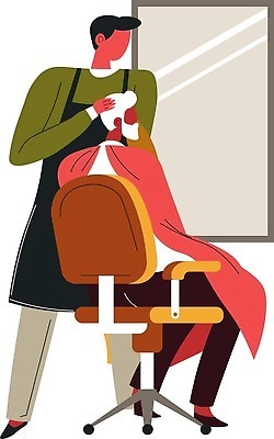 EPS 해외이미지 노년 남자 의자 일러스트 앉기 성인 두명 앞치마 거울 가운 빈티지 미용실 이발소 남자만 해외202310 해외일러스트 옷 가구 컨셉 모션 사람 뷰티샵 파일형식 벡터