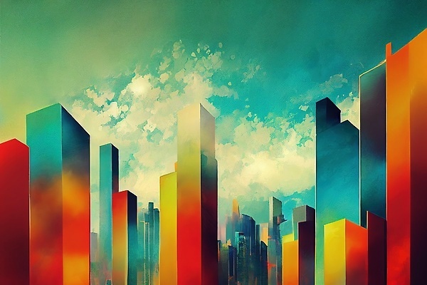 JPG 해외이미지 일러스트 하늘 빌딩 사람없음 컬러풀 도시 분위기 해외202310 해외일러스트 컬러 컨셉 건물 파일형식