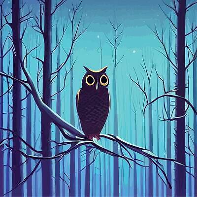 EPS 해외이미지 나무 야생동물 일러스트 사람없음 야간 숲 부엉이 해외202310 해외일러스트 자연요소 식물 동물 조류 파일형식 벡터