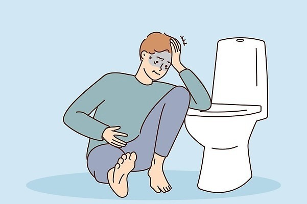 EPS 해외이미지 남자 일러스트 한명 성인 변기 배탈 복통 숙취 식중독 성인남자한명만 해외202310 해외일러스트 1 사람 질병 남자한명만 성인남자만 파일형식 벡터