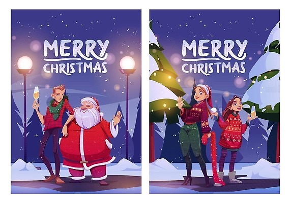 EPS 해외이미지 캐릭터 여자 할아버지 노년 남자 포스터 어린이 크리스마스 겨울 일러스트 휴가 성인 산타클로스 파티 축하 샴페인 해외202310 해외일러스트 일러캐릭터 계절 기념일 컨셉 주류 사람 이벤트 파일형식 벡터
