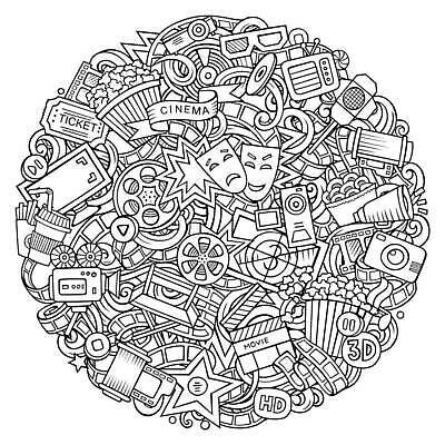 EPS 해외이미지 디자인 별 컨셉 일러스트 실내 미술 장식 카메라 축제 텔레비전 장비 원형 네트워크 낙서 만화 스케치 필름 라인아트 오브젝트 윤곽 쇼 테이프 팝콘 손그림 동영상 멀티미디어 할리우드 시리즈 해외202310 해외일러스트 자연요소 도형 선 문화예술 문구용품 내부 전자제품 로스앤젤레스 파일형식 벡터