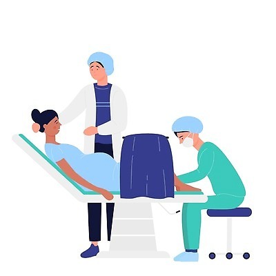 EPS 해외이미지 전신 여자 남자 일러스트 의학 병원 앉기 성인 세명 임산부 환자 의사 도움 출산 가림막 성인만 해외202310 해외일러스트 컨셉 모션 사람 임신 의료진 파일형식 벡터