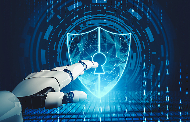 JPG 해외이미지 손 미래 기술 신체부위 파란색 숫자 3D 디지털 터치 가리킴 네트워크 로봇 보안 열쇠구멍 방패 해외202310 해외포토 포토 문자 컬러 컨셉 안전 사람 손짓 디지털합성 파일형식