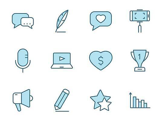 EPS 해외이미지 직업 디자인 선 인터넷 일러스트 비즈니스 통신 놀이 사람 파란색 노트북 컴퓨터 픽토그램 사무실 디지털 웹 네트워크 개울 심볼 윤곽 방송 온라인 동영상 멀티미디어 UI 고립 마케팅 블로거 소셜 채널 아바타 벡터 크리에이터 1인미디어 해외202310 해외일러스트 컬러 전자제품 강 파일형식