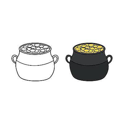 EPS 해외이미지 손 디자인 컬러 백그라운드 돈 일러스트 성공 노란색 동전 검은색 흰색 축하 행운 재산 황금 낙서 냄비 만화 스케치 철 가득함 그림 복고 윤곽 아일랜드 보물 고립 벡터 해외202310 해외일러스트 유럽 컨셉 미술 신체부위 금융 솥 파일형식