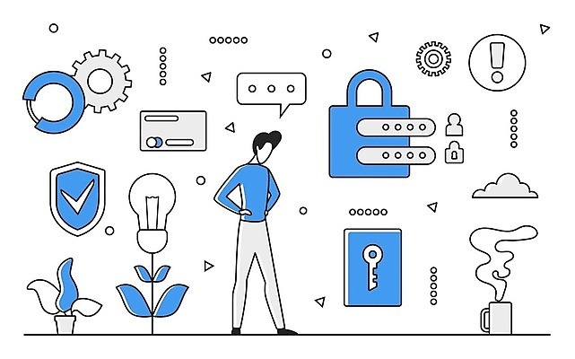 EPS 해외이미지 전신 남자 일러스트 비즈니스 한명 성인 파란색 디지털 정보 업무 수증기 스마트 분석 보안 온라인 경영 데이터베이스 인터페이스 성인남자한명만 해외202310 해외일러스트 1 컬러 컨셉 안전 사람 작업 남자한명만 성인남자만 파일형식 벡터