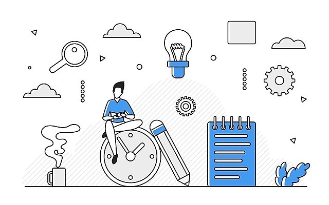 EPS 해외이미지 전신 남자 시계 일러스트 비즈니스 한명 성인 파란색 필기구 연필 디지털 정보 업무 스마트 분석 온라인 경영 데이터베이스 인터페이스 성인남자한명만 해외202310 해외일러스트 1 컬러 컨셉 문구용품 학용품 사람 작업 남자한명만 성인남자만 파일형식 벡터