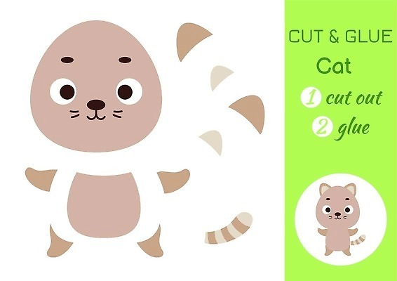 EPS 해외이미지 캐릭터 일러스트 놀이 미술 사람없음 귀여움 고양이 퍼즐 자르기 접착풀 해외202310 해외일러스트 일러캐릭터 컨셉 포유류 모션 문화예술 문구용품 반려동물 풀_접착제 파일형식 벡터