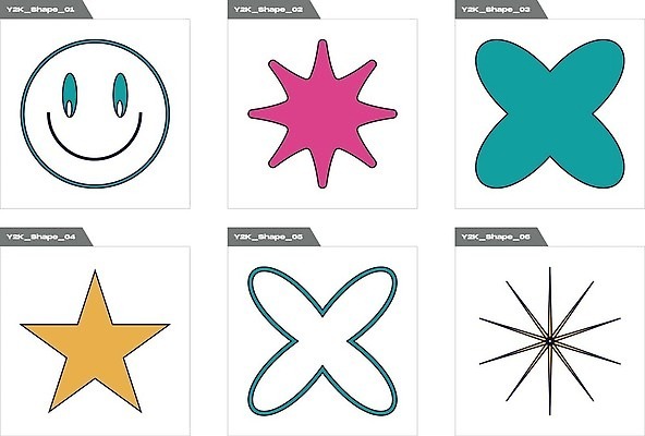 EPS 해외이미지 별 선 분홍색 일러스트 추상 표정 사람없음 그래픽 세트 노란색 심볼 라인아트 복고 청록색 엘리먼트 Y2K 해외202310 해외일러스트 자연요소 컬러 컨셉 무늬 파일형식 벡터