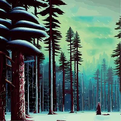 EPS 해외이미지 나무 겨울 일러스트 사람없음 파란색 숲 눈내림 눈덮임 해외202310 해외일러스트 식물 계절 컬러 컨셉 눈_날씨 파일형식 벡터