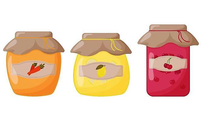 EPS 해외이미지 일러스트 유리 사람없음 당근 체리 달콤 병 잼 레몬 레몬잼 해외202310 해외일러스트 식기 과일 재질 뿌리채소 소스_음식 맛 파일형식 벡터