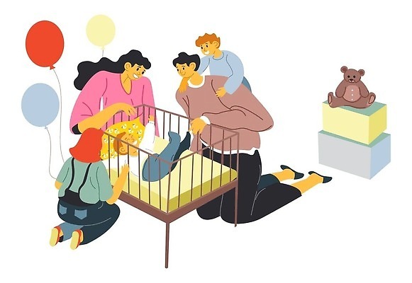 EPS 해외이미지 무료이미지 여자 남자 행복 어린이 일러스트 가족 여러명 육아 아기 돌봄 해외202310 해외일러스트 감정 다수 관계 모션 사람 파일형식 벡터 무료콘텐츠