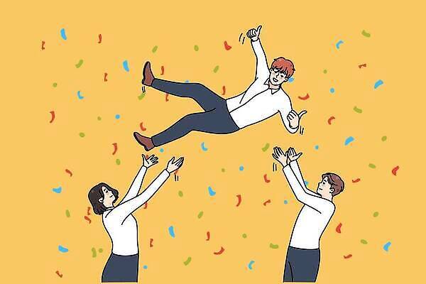 EPS 해외이미지 직업 행복 감정 일러스트 회사 비즈니스 사업가 성공 협력 노동자 기념 직장 미소 사람 축하 인사 우승 그룹 던지기 종업원 동료 직원 그림 흥분 경영자 윤곽 재택근무 승진 진행 승자 인원 필승 벡터 콜라보레이션 해외202310 해외일러스트 컨셉 관계 모션 표정 예절 최고 리더 파일형식