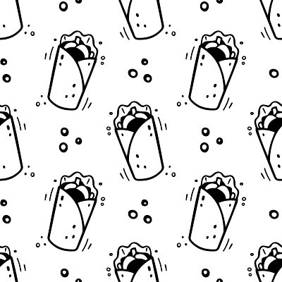 EPS 해외이미지 패턴 일러스트 패스트푸드 사람없음 흰색 낙서 브리또 해외202310 해외일러스트 컬러 무늬 인스턴트 파일형식 벡터