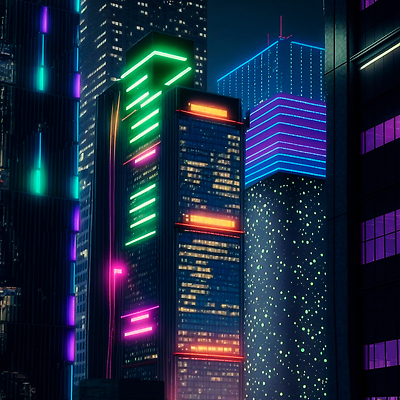 JPG 해외이미지 일러스트 미래 사람없음 건물 빛 고층빌딩 어둠 도시 도심 네온 스카이라인 빌딩숲 해외202310 해외일러스트 건축물 컨셉 빌딩 파일형식