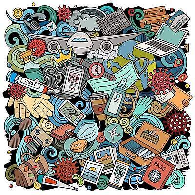 EPS 해외이미지 디자인 포스터 여행 일러스트 휴가 설계 비행기 건강 가면 안전 치료 컬러풀 세계 짐 보호 낙서 그래피티 공항 만화 오브젝트 예방 엽서 탐사 네비게이션 구성 백신 전염병 코로나바이러스 뉴노멀 락다운 해외202310 해외일러스트 컬러 컨셉 의학 항공교통 교통시설 대중교통 경제 바이러스 질병 편지 그림 파일형식 벡터