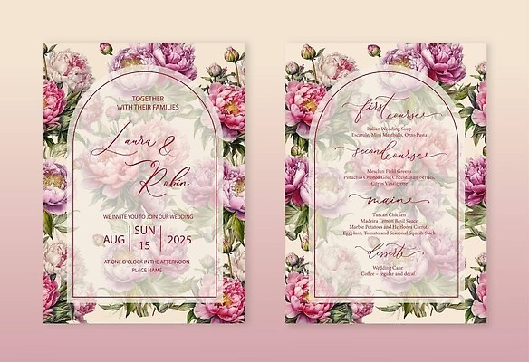 EPS 해외이미지 결혼 일러스트 프레임 사람없음 세트 축하 분위기 감성 모란 카피스페이스 해외202310 해외일러스트 꽃 컨셉 이벤트 공백 파일형식 벡터