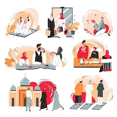 EPS 해외이미지 전통 드레스 옷 여자 남자 종교 어린이 일러스트 건축양식 통신 가족 수염 주택 사람 인종 소년 성인 쇼핑 유행 믿음 저녁식사 희망 먹이 이슬람교 만화 모스크 다민족 사우디아라비아 고립 신앙심 아랍어 벡터 해외202310 해외일러스트 건축 감정 중동 관계 건물 식사 파일형식