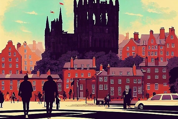 JPG 해외이미지 일러스트 자동차 하늘 추상 건물 성 국기 군중 카툰스타일 해외202310 해외일러스트 건축물 육상교통 무늬 사람 파일형식