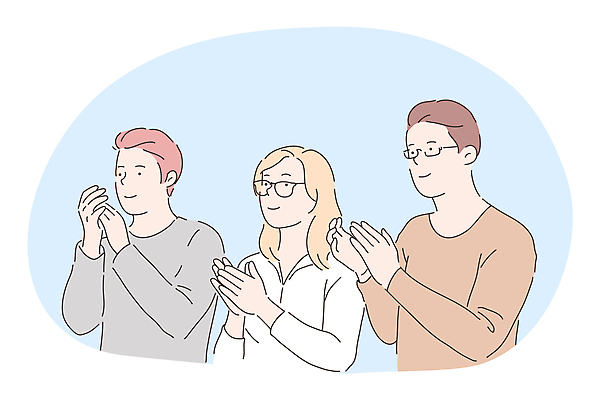 EPS 해외이미지 여자 남자 안경 일러스트 비즈니스 성인 세명 박수 성인만 해외202310 해외일러스트 잡화 사람 손짓 파일형식 벡터