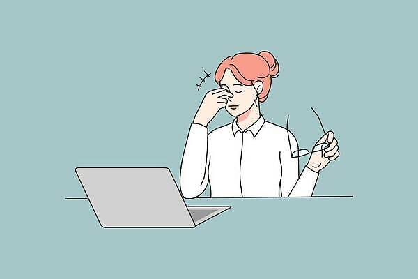 EPS 해외이미지 여자 안경 일러스트 비즈니스 한명 들기 상반신 성인 노트북 눈감음 성인여자한명만 해외202310 해외일러스트 1 잡화 모션 사람 전자제품 여자한명만 성인여자만 파일형식 벡터