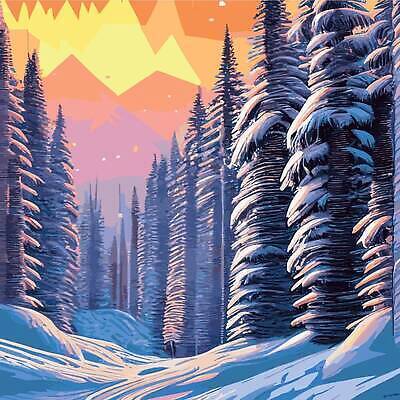 EPS 해외이미지 나무 겨울 일러스트 사람없음 파란색 숲 상록수 눈덮임 해외202310 해외일러스트 식물 계절 컬러 컨셉 파일형식 벡터