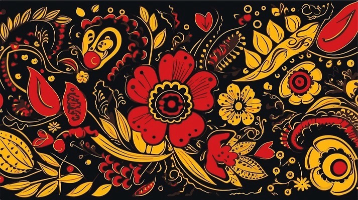 EPS 해외이미지 모양 템플릿 전통 디자인 문화 백그라운드 꽃무늬 패턴 곡선 일러스트 벽지 추상 미술 여러명 장식 컬러풀 노란색 골동품 화려 황금 클래식 그림 질감 러시아인 민화 엘리먼트 옛날 전국 스타일 벡터 반복 해외202310 해외일러스트 서양인 꽃 선 컬러 다수 컨셉 무늬 문화예술 사람 파일형식