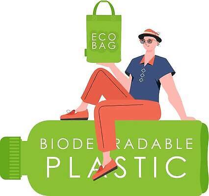 EPS 해외이미지 전신 남자 일러스트 한명 들기 앉기 성인 초록색 플라스틱 에코 에코백 성인남자한명만 해외202310 해외일러스트 1 컬러 가방 모션 재질 사람 환경 남자한명만 성인남자만 파일형식 벡터