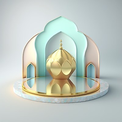 포토 JPG 해외이미지 건축물 하늘색 백그라운드 사람없음 3D 금색 모스크 단상 해외202310 해외포토 건축 컬러 파란색 이슬람교 디지털합성 파일형식