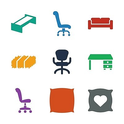 EPS 해외이미지 쿠션 의자 일러스트 사람없음 소파 컬러풀 침대 짚 심볼 책상 오브젝트 해외202310 해외일러스트 줄기 컬러 가구 파일형식 벡터